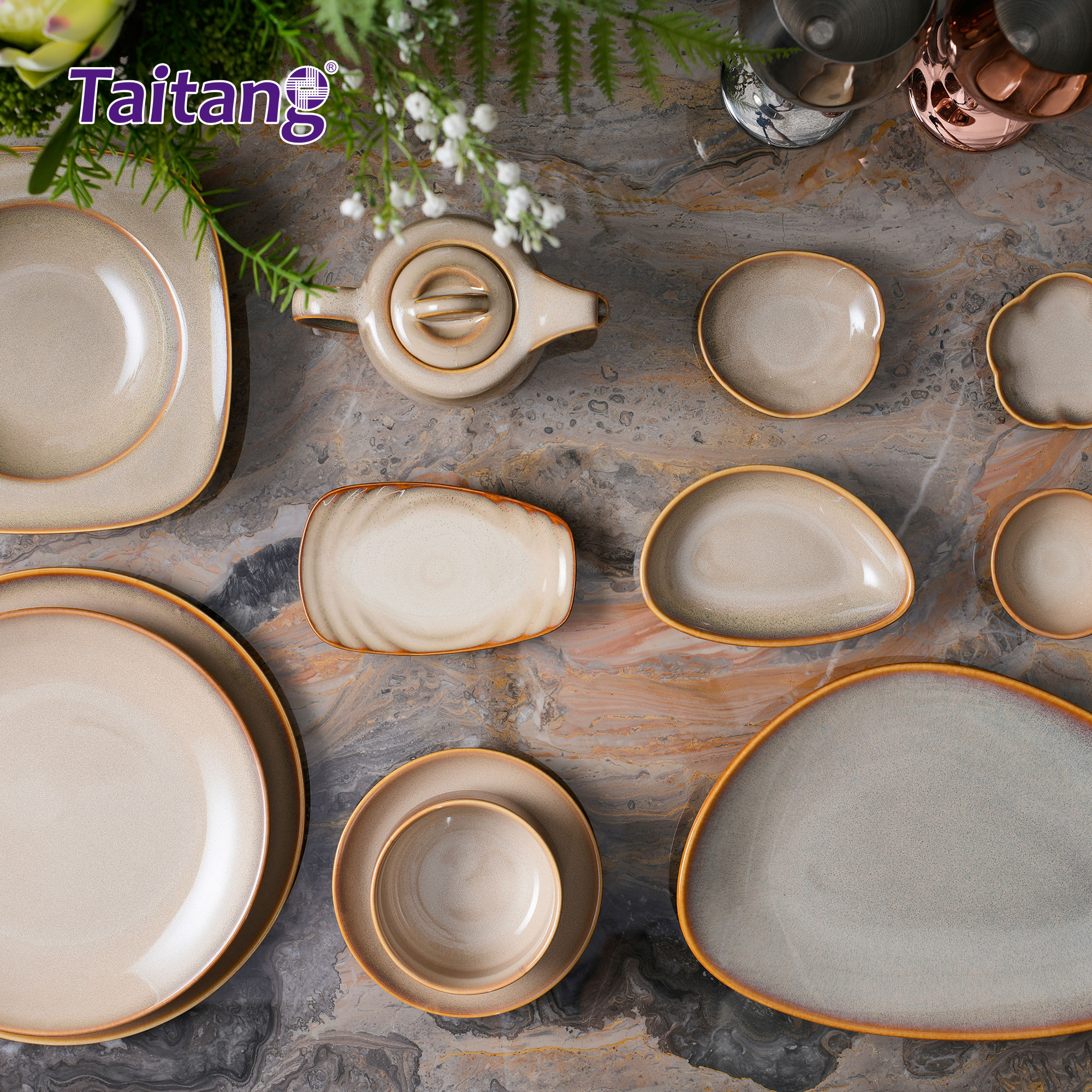 色釉窑变陶瓷餐具-6"长三角深盘